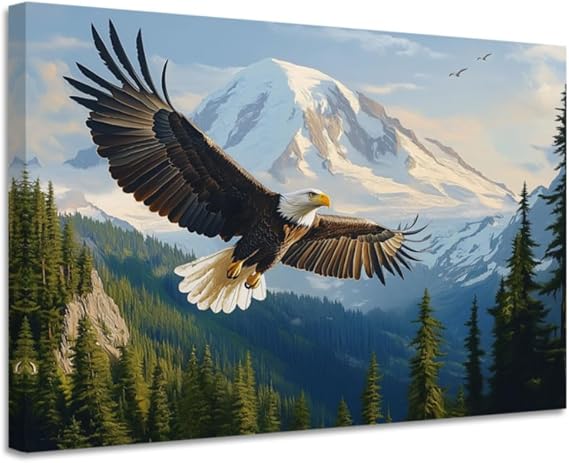 CGXLB Bald Eagle Wall Art Snowy Mountains Painting Nature Decor Powerful Eagle Canvas Art Framed Wildlife Artwork for Living Room Bedroom 12"x18"