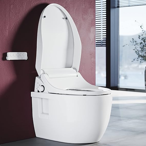ELEGANT Smart Bidet Toilet Seat with 316 Stainless Steel Self-Cleaning Nozzle, LED Nightlight, Remote Control, Warm Air Dryer, Heated Seat, Soft Closing Seat Bidet Elongated Toilet