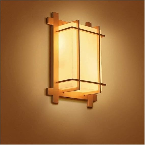 Solid Wood Wall Lamp, Indoor Sconce, Japanese Retro Light Fixture Creative Bedroom Bedside Decorative Lighting Lantern for Living Room Restaurant Hallway Kitchen Oldsix-66