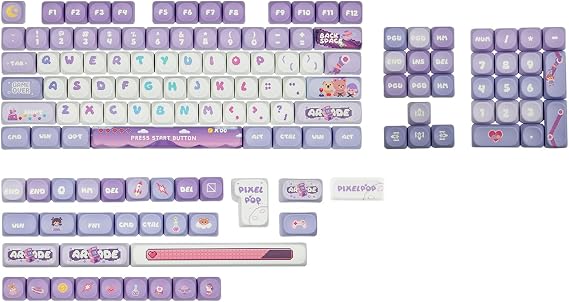 KiiBOOM X PlanetMars: Purple Pixelpop Arcade Keycap Set, 136 Keys