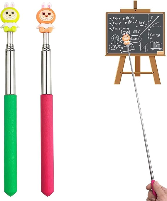 2Pcs Teachers Pointer, Telescopic Pointer Stick, Cute Cartoon Pointers Extendable Retractable Pointers Teacher Pointer Stick for Presentations Teaching, Lecture,Office (Up to 66cm, Random Color)