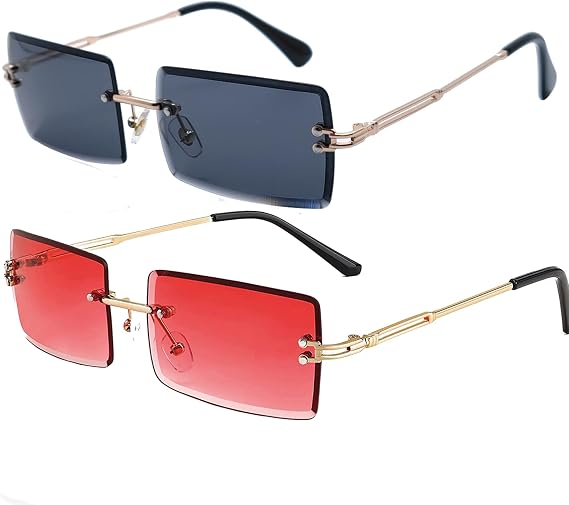 Rectangle Sunglasses for Women Men Rimless Square Sunglasses
