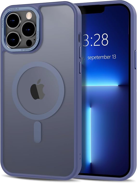 Anuck Case for iPhone 13 Pro Max Case Magnetic Phone Case Compatible with MagSafe, Soft TPU Bumper Hard Translucent Matte Back Slim Fit Shockproof Protective Cover for Men Women Girls - Blue