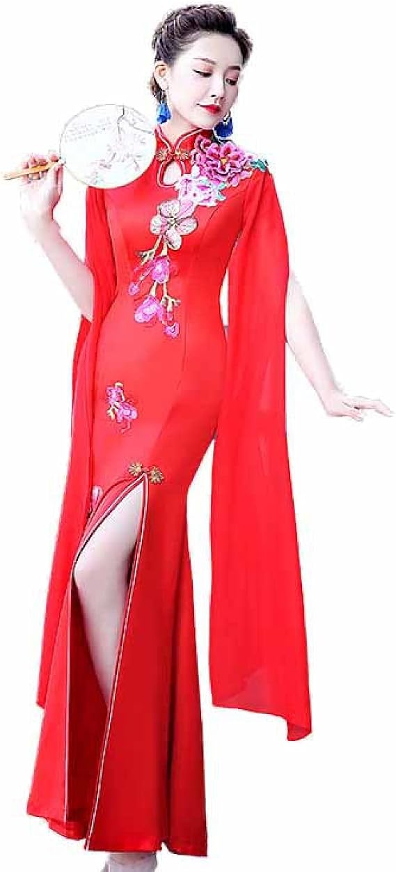 YAROVA Women's Chinese Cheongsam Dress - Slim Sexy Shawl Qipao Bride Wedding Party Dresses Plus Size Chinese Traditio