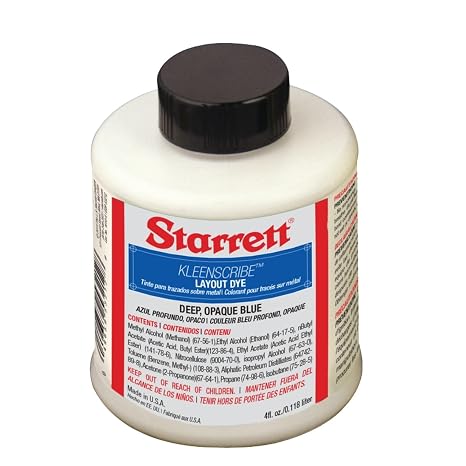 Starrett Kleenscribe Layout Dye, 4 oz (0.1 Liter) | Quick-Drying Dye for Clean, Dry Metal Surfaces, Plastic Bottle, Deep Blue, 1610-4
