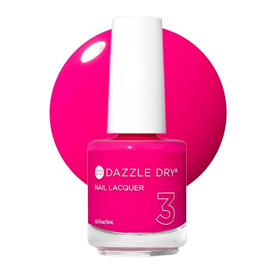 Dazzle Dry Nail Lacquer, Step 3 She's Electric (0.5 fl oz) | A Bright Hot Pink Semi-Sheer Cream Finish Quick-Dry