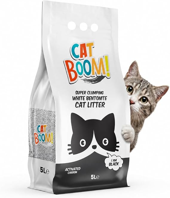 CatBoom Premium White Bentonite Clumping Clay Cat Litter Active Carbon| Super Absorbent Fine Granule Kitty Supplies | 99.5% Dust Free Multi-Cat Formula | Low Tracking Paw-Friendly 9.3 lb