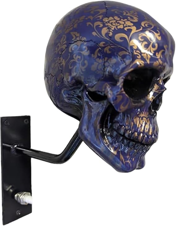 Motorcycle Helmet Skull Holder Wall Mount Helmet Storage Stand Resin Craft Skull Helmet Stand for Coats Caps Baseball Caps and Rugby Helmets