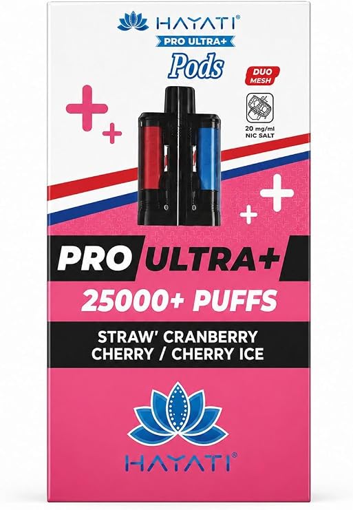 Hayati Ultra Pro Max+ 25000 Pod Straw Cranberry Cherry/Cherry Ice, Smooth Draw & Long Lasting