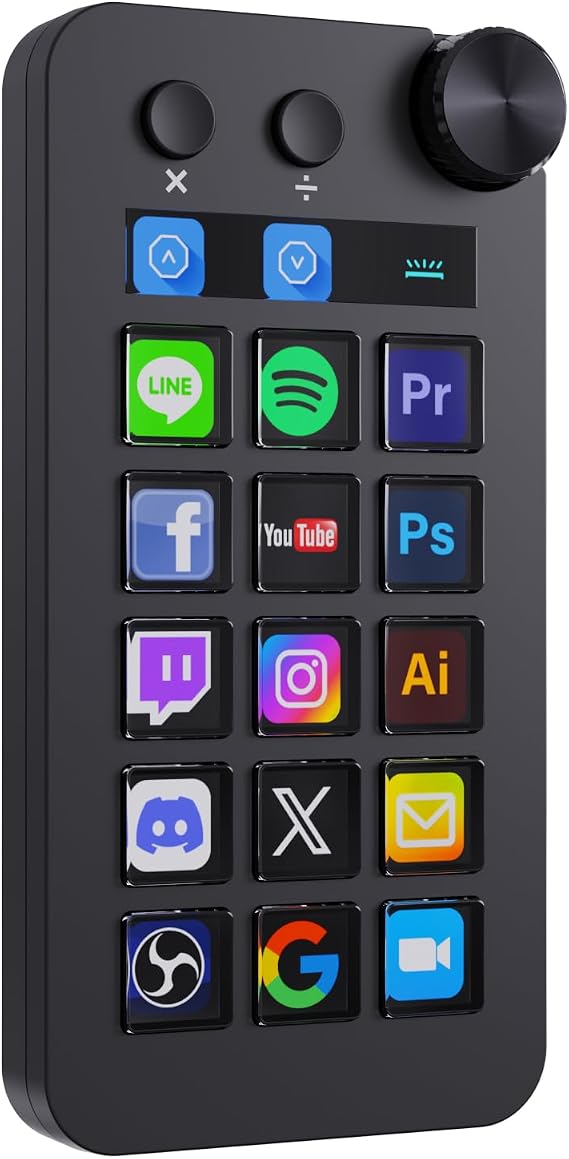 Basicolor N1 3-in-1 Stream Controller Deck:15 Animated LCD Keys, Knob & Display-Professional Macro Keypad, Doubles as Numpad&Calculator for Streaming, Productivity & Gaming (Win10+/Mac14.0+)-Black