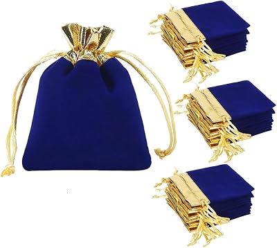 zmgmsmh 2.8x3.6 Inch Blue 30 pcs Drawstring Velvet Gift Bags with Gold Edge Pouches for Small Gift Jewelry Pouches Wedding Favors Candy Bag Dice Bags 2.8x3.6 Inch royal blue