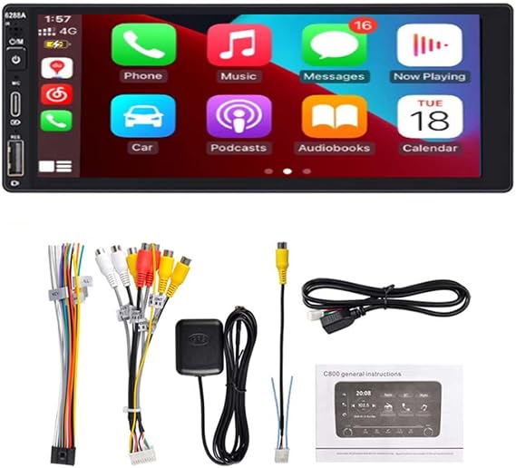 1Din Car Radio Wireless Carplay & Android Auto 6.9-inch IPS Touch Screen Smart Voice Mirror Link Android System (2G+32G) Car Stereo with Bluetooth/FM/USB Type C