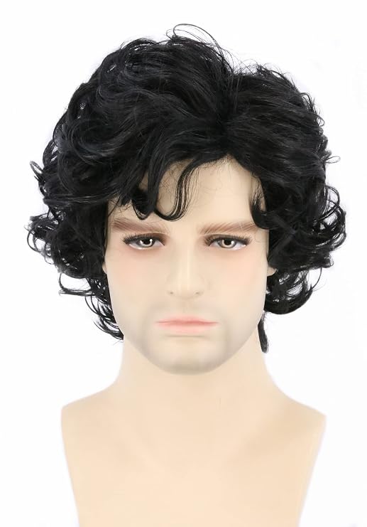 Topcosplay Men Wigs Black Short Curly Layered Man Wig Cosplay Halloween Character Costume Wig