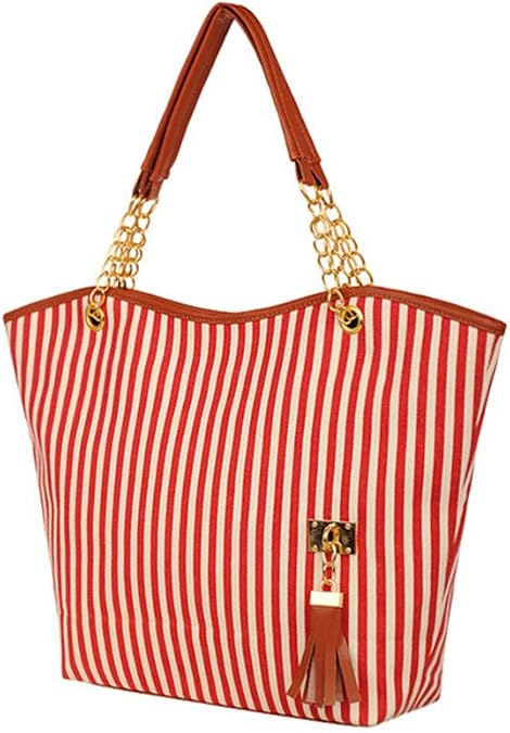 Womens Canvas Handbag Tassel Stripes Purse Tote Fashion Shoulder Bag Large Capacity