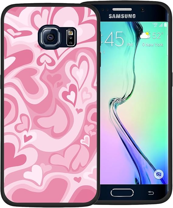 Case for Samsung Galaxy S6 Edge, Pastel Lovely Irregular Pink Love Heart Lovecore Aesthetic Pattern Shockproof Anti-Slip Thin Slim Soft Cute Beautiful Phone Cover Shell