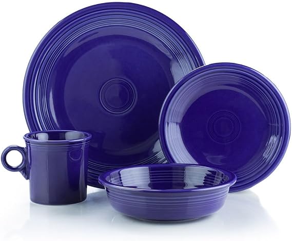 Fiesta 4-Piece Classic Rim Place Setting Durable Ceramic, Lead-Free, Dishwasher/Microwave/Oven Safe Made in USA Dinnerware - Twilight