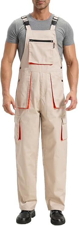 Men's Bib Overalls Mechanic Work Coveralls Adjustable Strap Painter Jumpsuit with Pockets