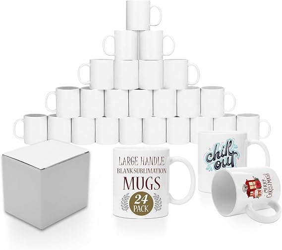 KAPCO 24 x White Sublimation Mugs 11oz Large Handle Heat Press AA Grade