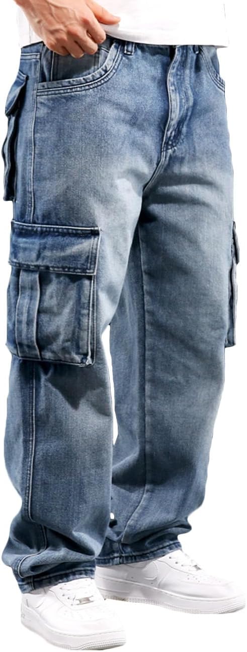 Nutriangee Men's Baggy Cargo Jeans Casual Workwear Denim Pants