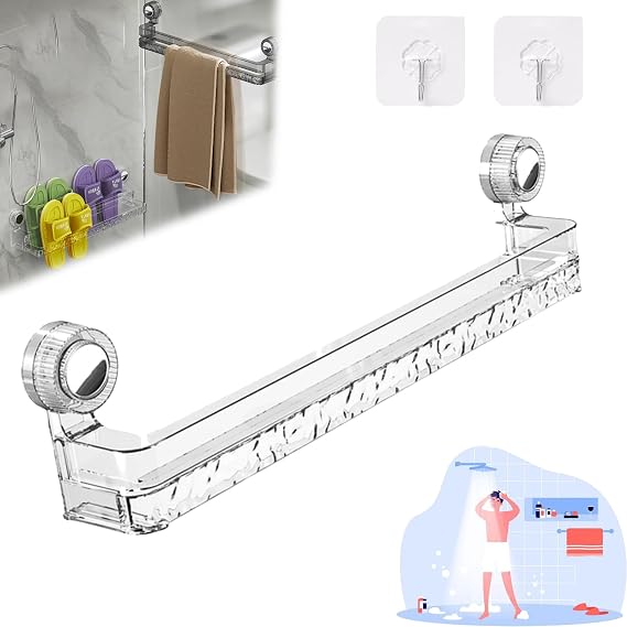Suction Cup Retractable Slipper Rack,Vacuum Suctions Rack,Wall Mounted Adjustable Towel Rack,2 in 1 Wall Mounted Slippers Towel Pole Suction Cup,No Drilling Hang Walls for Bathroom (1pcs-White)