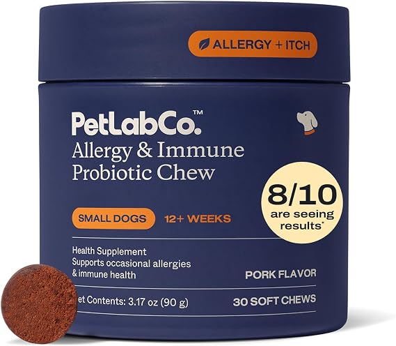 PetLab Co. Allergy & Immune Probiotic Chews, 30 Soft Chews, Small Dogs | Size-specific omega-3s, colostrum and prebiotics to support yeast balance, skin health and immune function