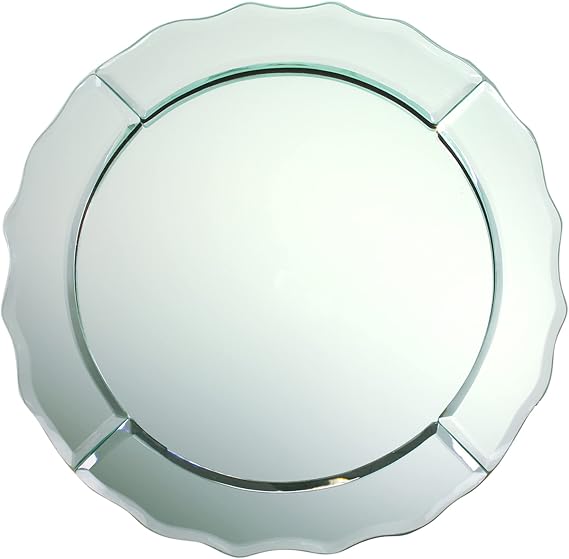 Charge It by Jay Mirror Glass Charger Plate 13 Decorative Melamine Service Plate for Home, Professional Dining, Perfect for Upscale Events, Dinner Parties, Weddings, 1 Piece, Scallop Edge New