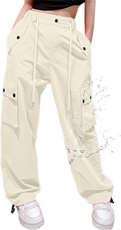 Cromoncent Cargo Pants Girls & Women Parachute Pants Y2K Baggy Rave Clothes Waterproof with Pockets, 6 Years - 3XL