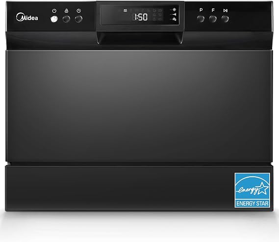 Midea MDC22P1ABB Table-top Countertop, Energy Star Portable Dishwasher, 6 Place Settings & 8 Washing Programs, Speed, Baby-Care, ECO& Glass, Dish Washer for Dorm, RV& Apartment, Black