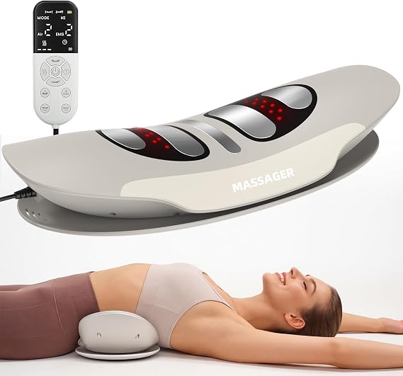 Lower Back Massager, Upgraded 4-in-1 Lumbar Traction Device with Heat, Electrotherapy, Vibration, Design to Support Lower Back & Sciatica Pain Relief for Home Use