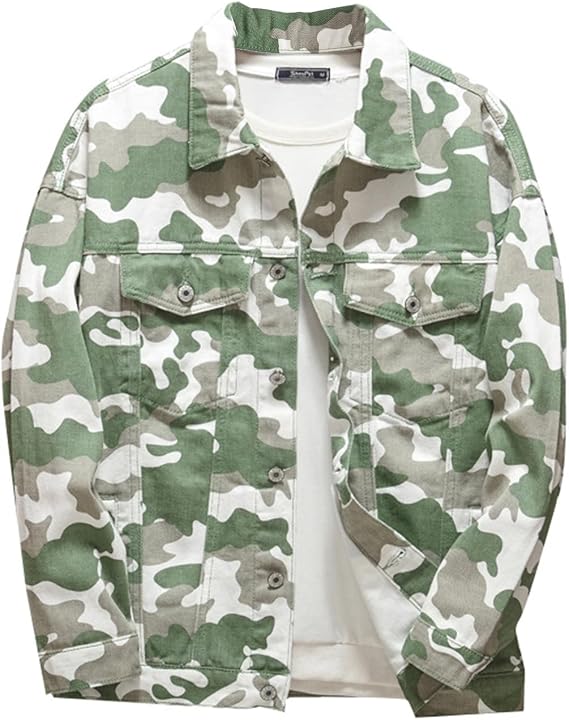 Mens Military Camo Classic Trucker Jean Denim Jacket Coat
