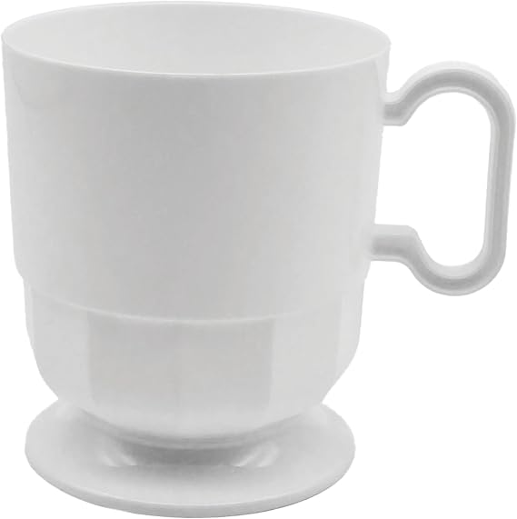 Party Essentials 8-Ounce Hard Plastic Coffee Cup/Tea Mug with Handle, 20-Count, Deluxe White