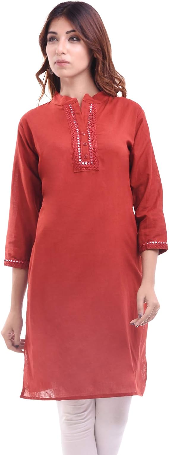 Chichi Indian Women's Plain Cotton Kurti Top