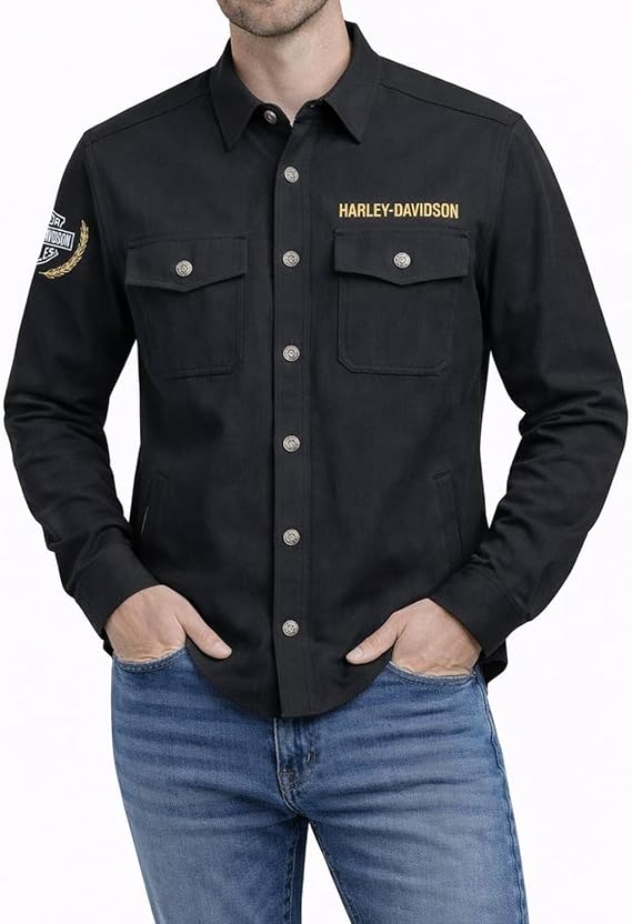 Harley-Davidson Men's Long Sleeve Button Shirt, Fairing, Black - 96461-24VM