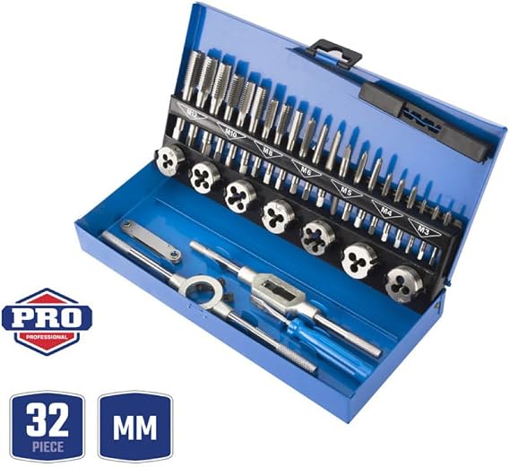 Workpro WP309008 32 Parça Profesyonel Metrik Kılavuz ve Pafta Takımı Diş Açma Seti