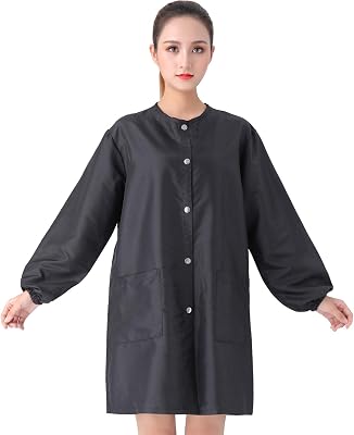 Professional Salon Barber Smock Stylist Jacket Cosmetology Uniform Hairdressing Cape Workwear Pet Grooming Coveralls Black, M
