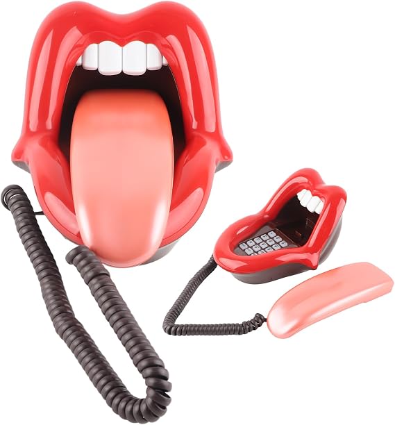 Red Funny Corded Speakerphone,Large Tongue Shape Telephone Desk Phone Home Decoration