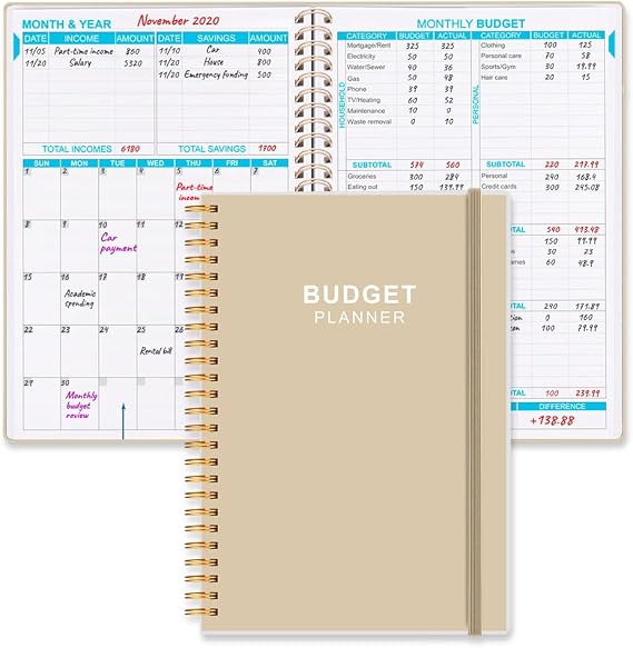 Budget Planner - Monthly Budget Book with Expense Tracker Notebook, Undated 12 Month Bill Organizer & Finance Planner to Manage Your Money, Account Book with Colorful Tabs, 5.8" x 8.5", Beige