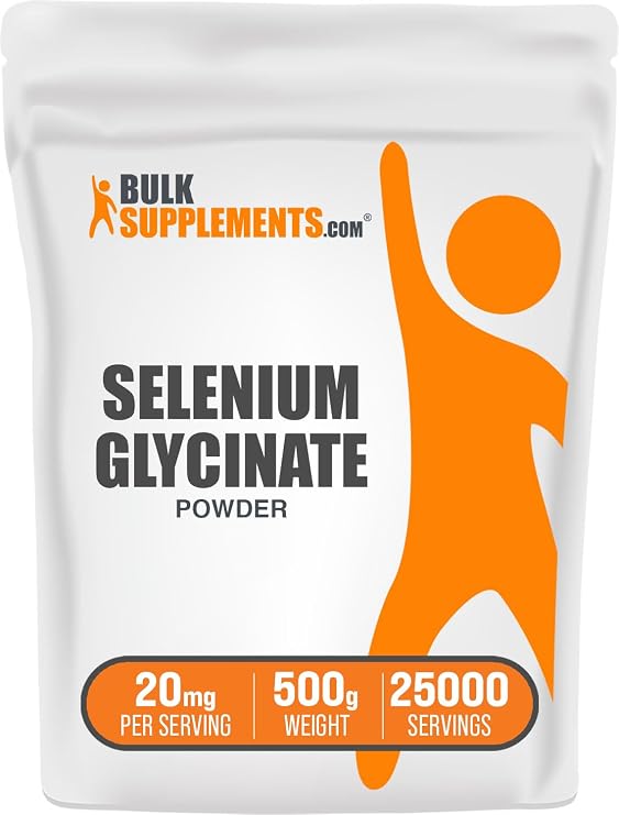 Selenium Glycinate Powder - Selenium 200mcg, Mineral Supplement - Essential Trace Mineral & Gluten Free, 20mg per Serving, 500g (1.1 lbs) (Pack of 1)
