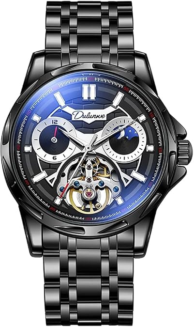 New Luxury Automatic Mechanical Watch for Men Hollow Tourbillon Waterproof Luminous Black Stainless Steel Mens Watches Gifts Box