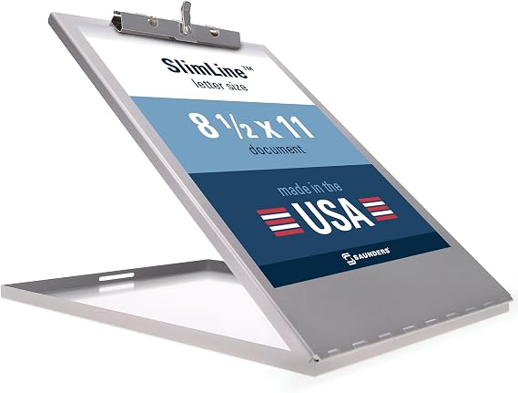 Saunders Silver Slim Metal Storage Clipboard, 8.5x11 Letter Size. Shatterproof Aluminum Nursing Folio & Contractor Form Holder. HIPAA Privacy Cover, High-Grip Steel Clip. Made in USA Mobile Desk
