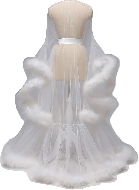Women's Feather Bridal Robes Perspective Feather Robe Long Wedding Scarf Nightgown