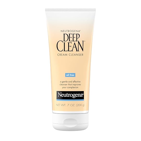 Neutrogena Deep Clean Facial Cream Cleanser, 7 fl. oz | Beta Hydroxy Acid, Removes Dirt Oil & Makeup, Alcohol-Free, Oil-Free, Non-Comedogenic