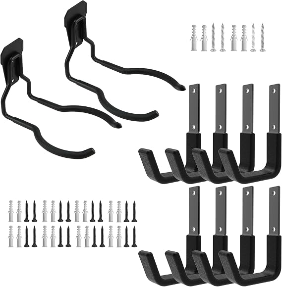 Power Tool Hanger 2 Pcs (Weedeater Hanger) and Heavy Duty Garage Utility Hooks 8 Pcs (Small)
