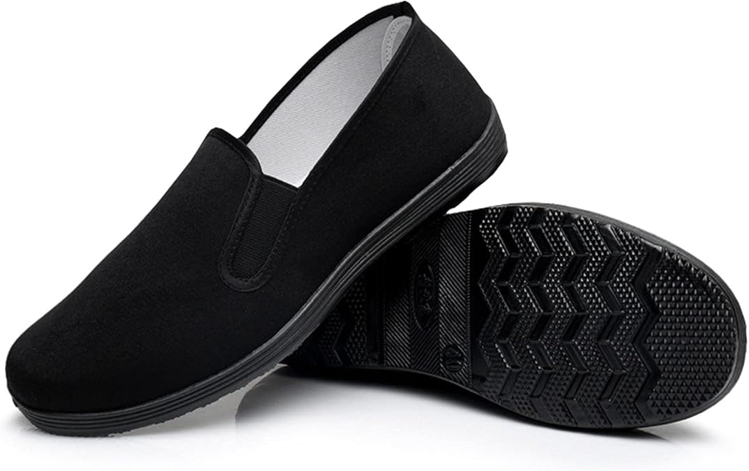 Chinese Kung Fu Slippers Canvas Martial Arts Tai Chi Shoes Rubber Sole Unisex All Black