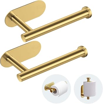2PCS Toilet Paper Holder, Wall Mount, Upgraded Adhesive Toilet Roll Holder, no Drilling, Bathroom/Washroom, Stainless Steel, RustproofGold