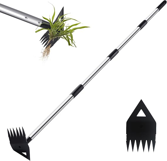 Weed Puller Weed Remover Tool with Long Handle, Garden Hoe & Weeder Rake