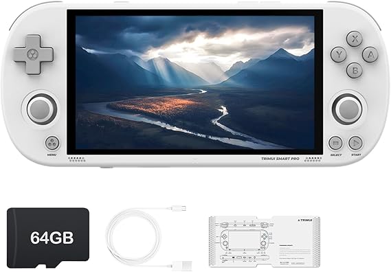 Trimui Smart Pro Handheld Game Console 4.96-Inches Display, Linux System, Built-in 64G TF Card White
