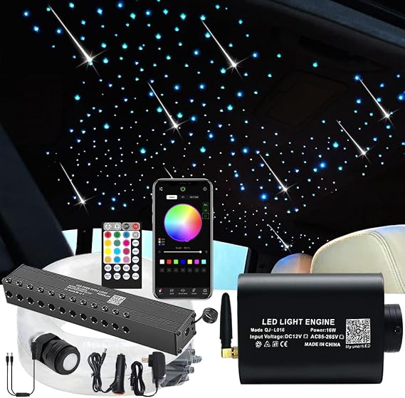 Firework Shooting Star+16W Fiber Optic Lights Kit, Remote+APP+Music Mode Sound Sensor RGBW Star Ceiling Light for Car & Home Decoration with Optical Fiber 460pcs 0.03in 9.8ft/3m+Meteor