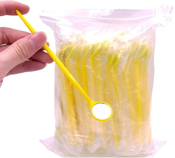 150Pcs Disposable Dental Exam Mouth Mirrors Oral Dental Mirror Anti-Fog Mouth Mirror(Yellow)