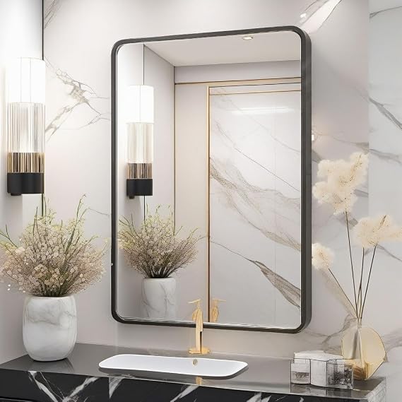SNUGACE Bathroom Mirror for Wall, Rectangle Framed Wall Mounted Farmhouse Vanity Mirrors, 20x28 Inch,Gold